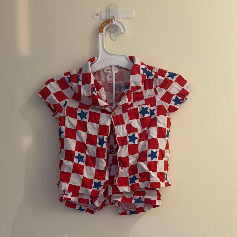 Cat and Jack - 12 month- Red and White Checkered and Blue Star Outfit